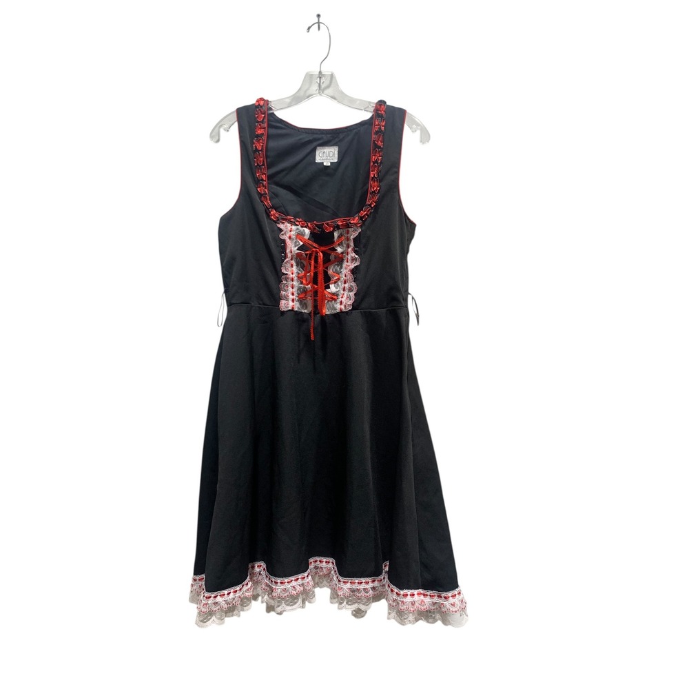 Gaudi Leathers Black Red Lace Trim Dirndl Dress Womens Size 40 Oktoberfest Folk